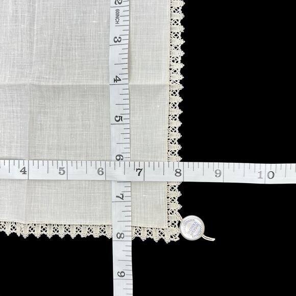 Handkerchief Sweden Vintage Ivory Beige Linen Delicate Swedish Lace Trim 8x8 - Picture 7 of 7